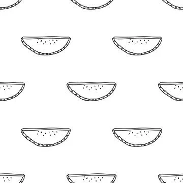 Seamless pattern hand drawn vector illustration of slice of watermelon. Good  Illustrazione stock