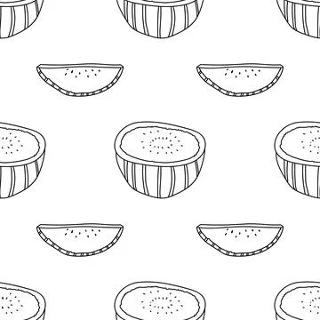Seamless pattern hand drawn vector illustration of cut in half ripe watermelo Illustrazione stock