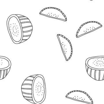 Seamless pattern hand drawn vector illustration of cut in half ripe watermelo Stock Illustration