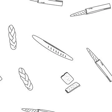 Seamless pattern hand drawn vector illustration of French baguette, long loaf Stock Illustration