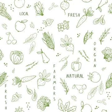Seamless pattern with hand drawn vegetables. Stock Illustration