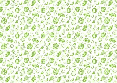 Seamless pattern with hand drawn vegetables on white background. Vector ill.. Stock Illustration
