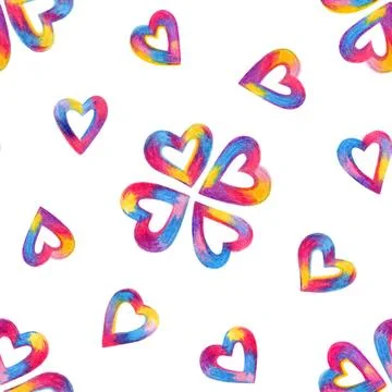 Seamless pattern with hand drawn vibrant pencil multicolor hearts Stock Illustration