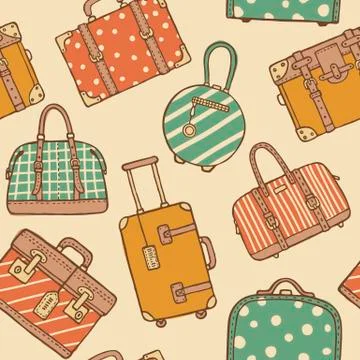 Seamless pattern with hand drawn vintage travel bags and suitcases Stock Illustration