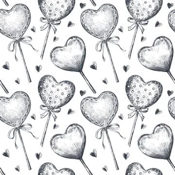 Seamless pattern with hand drawn vintage valentine and wedding day elements in Stock Illustration