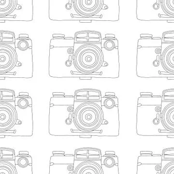 Seamless pattern from hand drawn vintage photo camera. Stock illustration. Illustrazione stock
