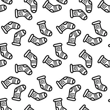 Seamless pattern. Hand drawn warm knitted socks . Doodle vector outline desig Stock Illustration