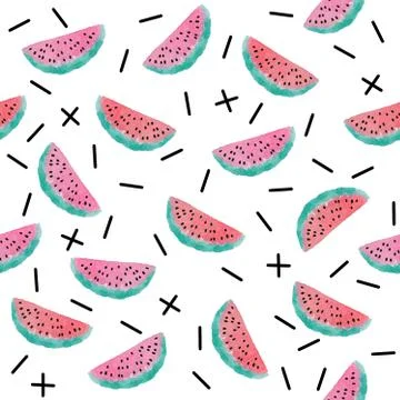 Seamless pattern with hand drawn watercolor fruits. Stock Illustration