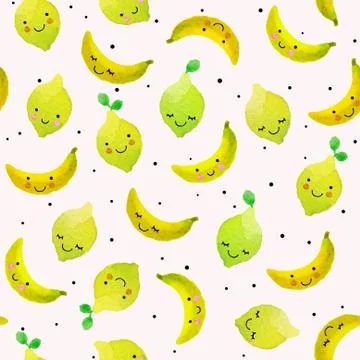 Seamless pattern with hand drawn watercolor fruits. Stock Illustration