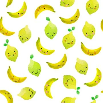 Seamless pattern with hand drawn watercolor fruits. Stock Illustration