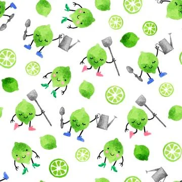 Seamless pattern with hand drawn watercolor fruits. Stock Illustration