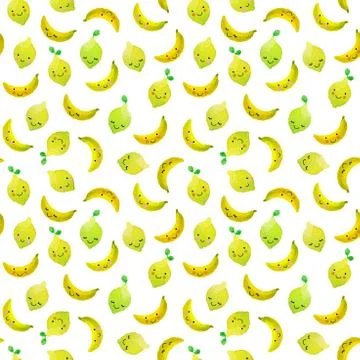 Seamless pattern with hand drawn watercolor fruits. Stock Illustration