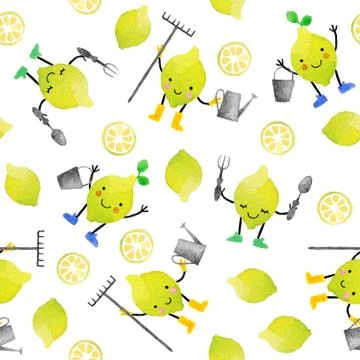 Seamless pattern with hand drawn watercolor fruits. Stock Illustration
