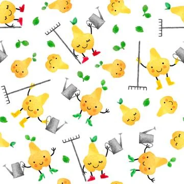 Seamless pattern with hand drawn watercolor fruits. Illustrazione stock