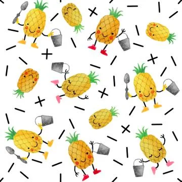 Seamless pattern with hand drawn watercolor fruits. Stock Illustration