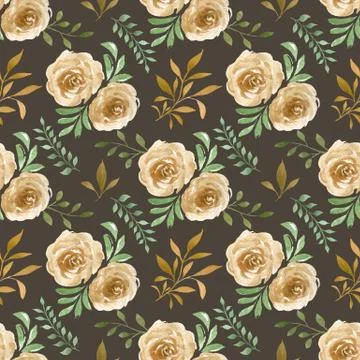 Seamless pattern with hand drawn watercolor roses and leaves. Floral background. Illustrazione stock