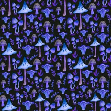 Seamless pattern with hand drawn watercolor mushrooms. Stock Illustration