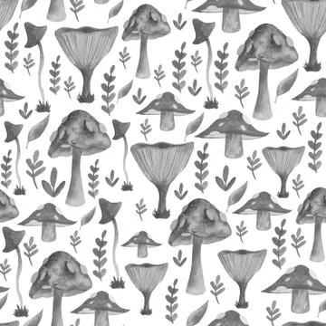 Seamless pattern with hand drawn watercolor mushrooms. Stock Illustration