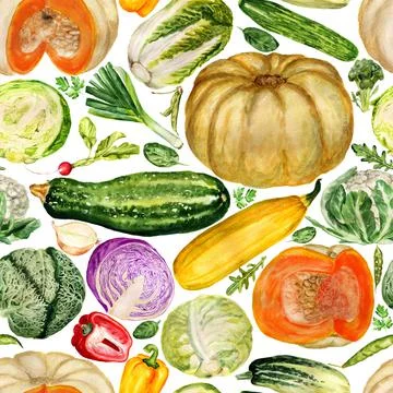 Seamless pattern with hand drawn watercolor vegetables Stock Illustration