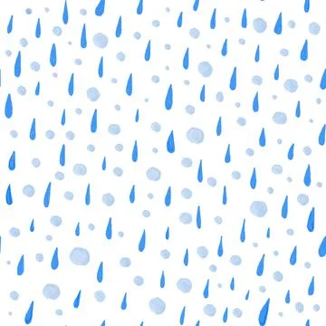 Seamless pattern from hand drawn watercolor blue rain drops. Stock Illustration
