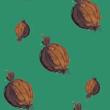 Seamless pattern of hand drawn watercolor onion on green background Stock Illustration