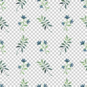 Seamless pattern with hand drawn watercolor illustrations of flowers and leaves. Stock Illustration