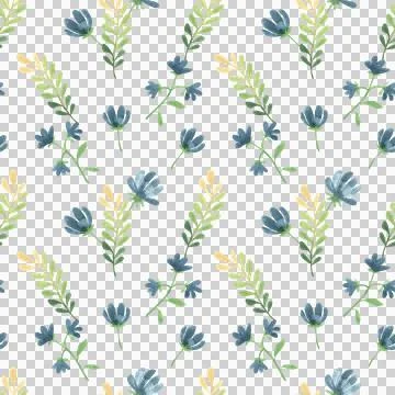Seamless pattern with hand drawn watercolor illustrations of flowers and leaves. Illustrazione stock