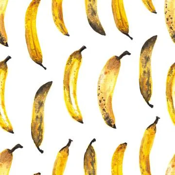 Seamless pattern of hand drawn watercolor bananas isolated on white background Stock Illustration