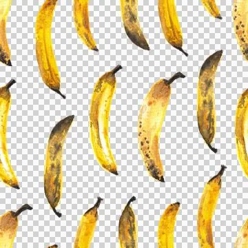Seamless pattern of hand drawn watercolor bananas isolated on white background Stock Illustration