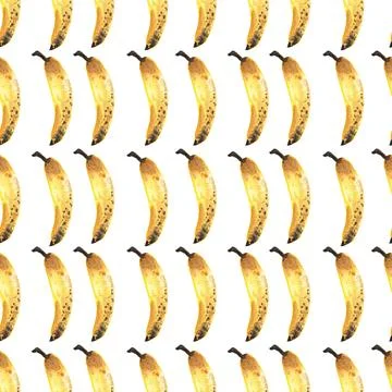 Seamless pattern of hand drawn watercolor bananas isolated on white background Stock Illustration