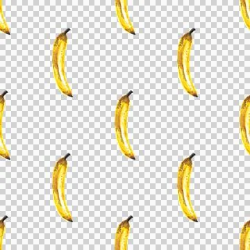 Seamless pattern of hand drawn watercolor bananas isolated on white background Stock Illustration