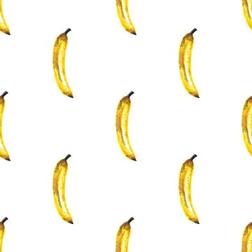 Seamless pattern of hand drawn watercolor bananas isolated on white background Stock Illustration