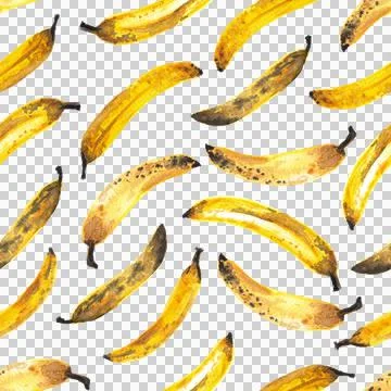 Seamless pattern of hand drawn watercolor bananas isolated on white background Stock Illustration