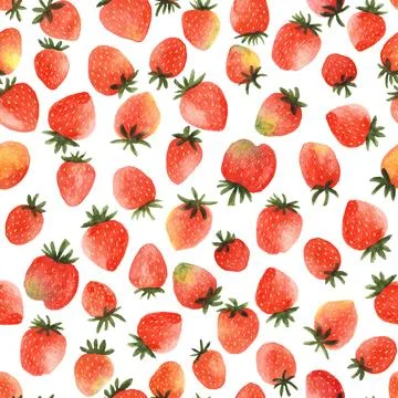 Seamless pattern with hand drawn watercolour strawberries on white background Stock Illustration