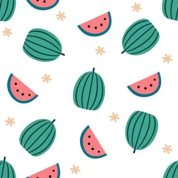 Seamless pattern with hand drawn watermelon. Stock Illustration
