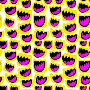 Seamless pattern with hand drawn wave simple flowers Stock Illustration