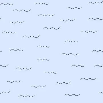 Seamless pattern with hand drawn waves on blue background. Vector illustratio Illustrazione stock