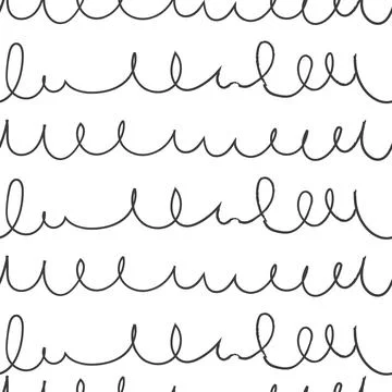 Seamless pattern with hand-drawn wavy loops. Black lines on a white backgro.. Stock Illustration