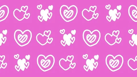 Seamless pattern of hand-drawn white love hearts with stripes and clusters Stock Footage 337800838