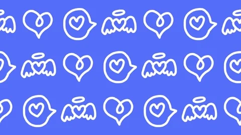 Seamless pattern of hand-drawn white angel hearts with wings, looped hearts Stock-Footage 339038542
