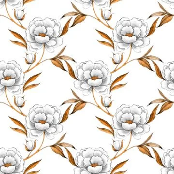 Seamless pattern with hand drawn white peonies 1 Stock-Illustration