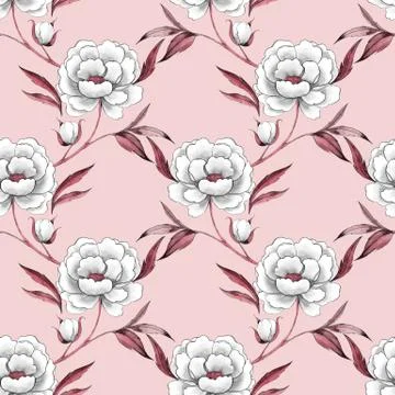 Seamless pattern with hand drawn white flowers Stock Illustration