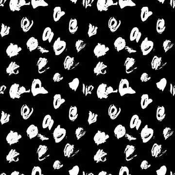 Seamless pattern with hand drawn white dots on black background. Polka texture Stock Illustration