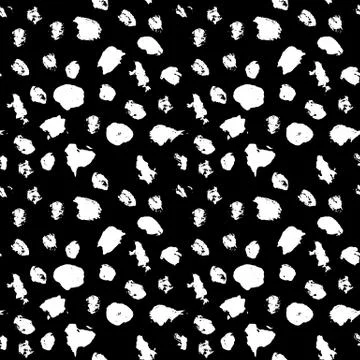 Seamless pattern with hand drawn white dots on black background. Polka texture イラスト素材
