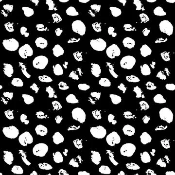 Seamless pattern with hand drawn white dots on black background. Polka texture イラスト素材