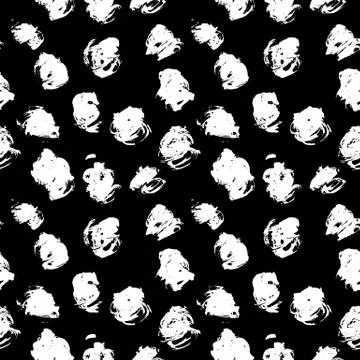 Seamless pattern with hand drawn white dots on black background. Polka texture 스톡 일러스트