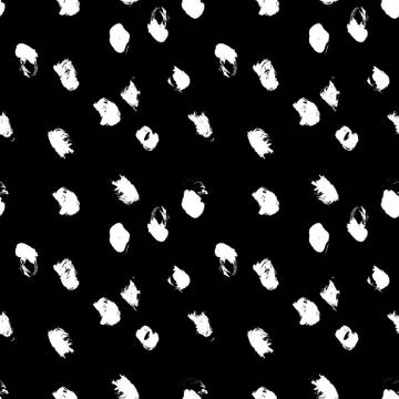 Seamless pattern with hand drawn white dots on black background. Polka texture 스톡 일러스트