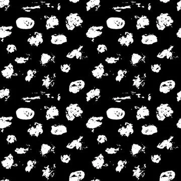 Seamless pattern with hand drawn white dots on black background. Polka texture 스톡 일러스트