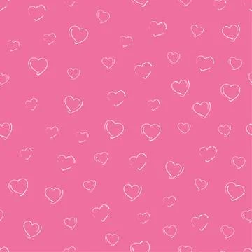 Seamless pattern hand-drawn white chalk hearts of different sizes and shapes  Stock Illustration