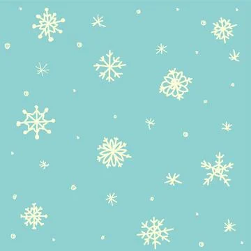 Seamless pattern hand drawn white snow flakes on blue, simple winter backgr.. Stock Illustration